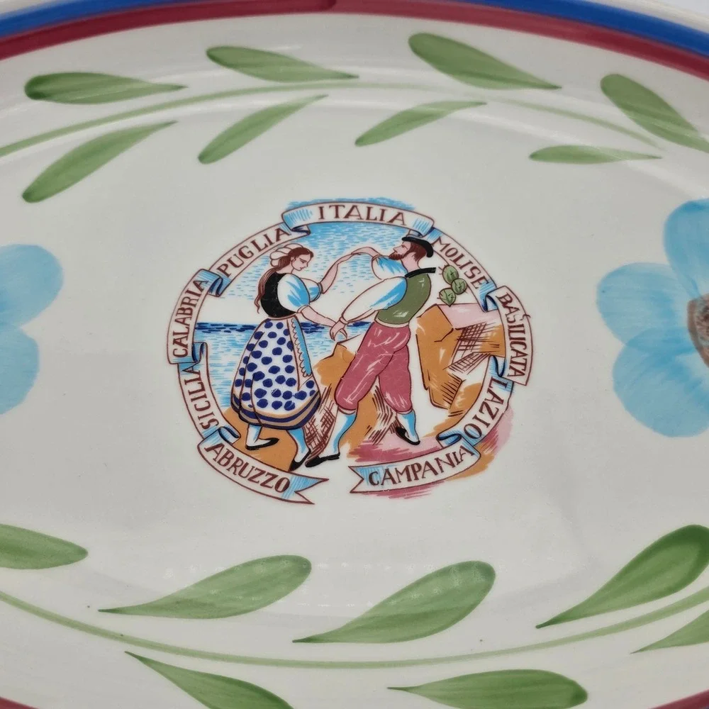 Vintage VillaWare Serving Platter Hand Painted Floral Italian Folk Art Rustic